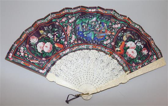 Two 19th century Cantonese carved ivory fans, largest 11in.